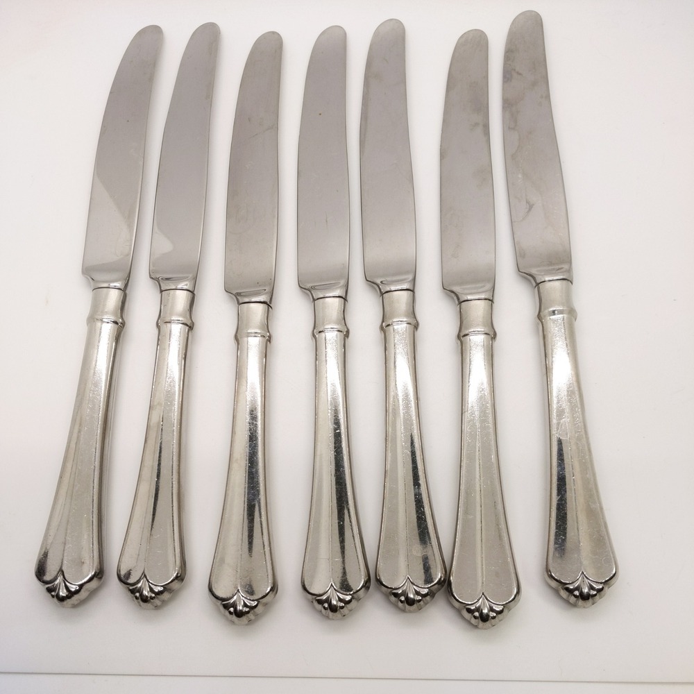 Oneida Juilliard Dinner Knives Set of 7 Silver Stainless‎ Steel Flatware 9.5"